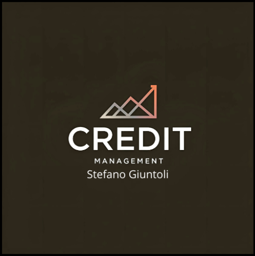 Logo Credit Management di Stefano Giuntoli con grafico finanziario stilizzato e design elegante su sfondo scuro.